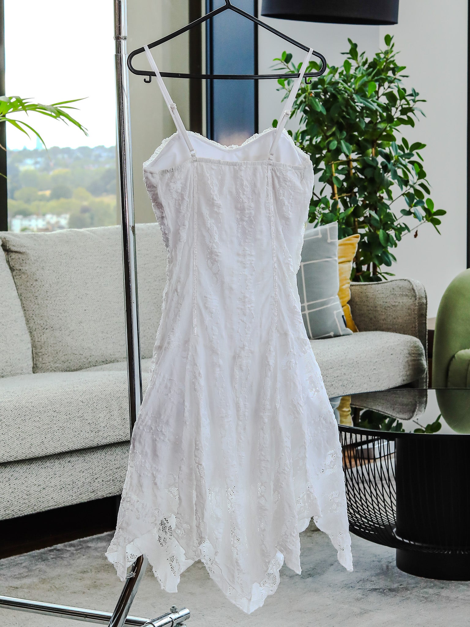 White Lace Mini Dress with Ruffle Hem| £16 | Made in Morocco