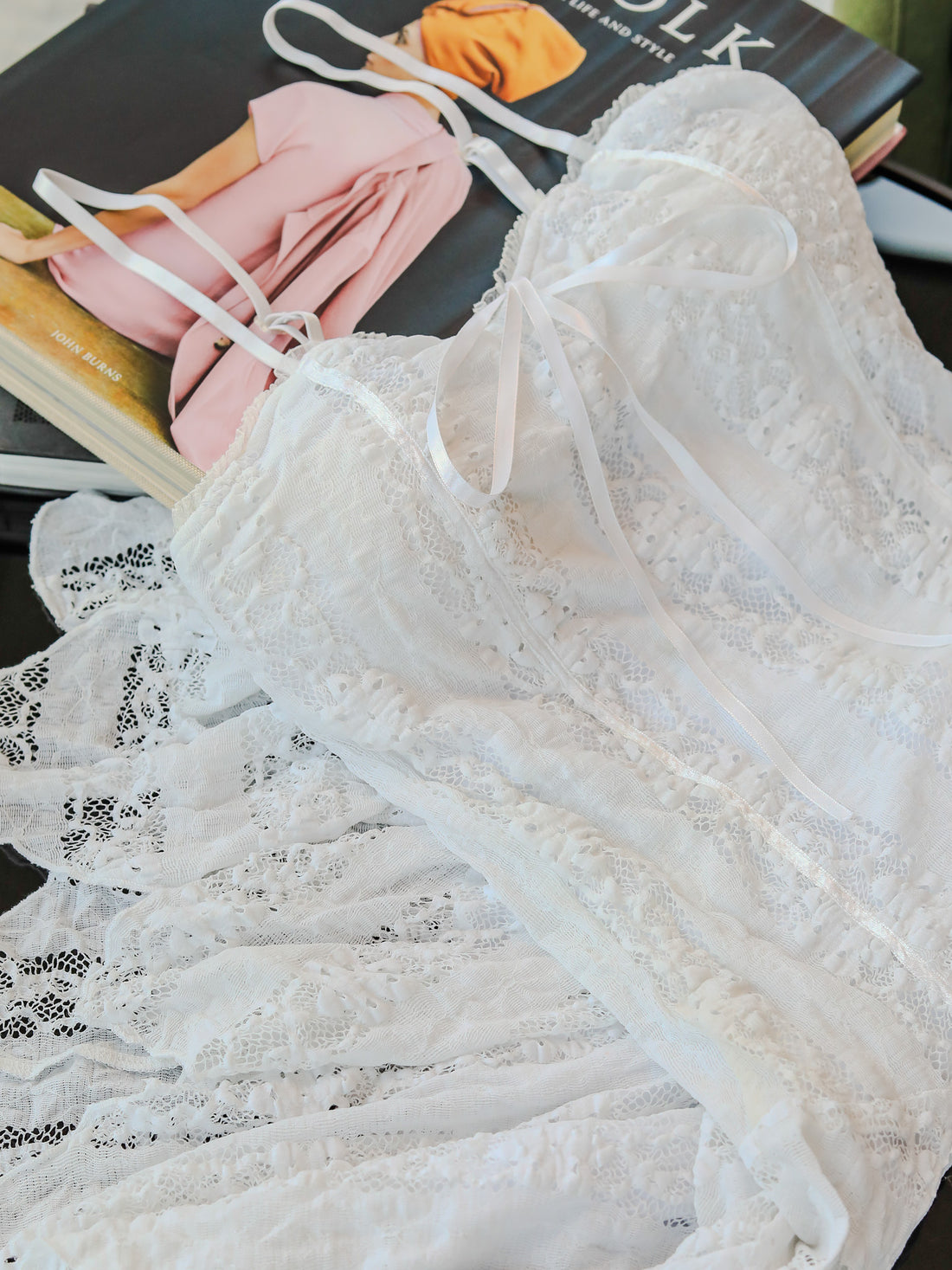 White Lace Ruffle Hem Mini Dress – Avinci AVR0003 | £16 | Morocco-Made