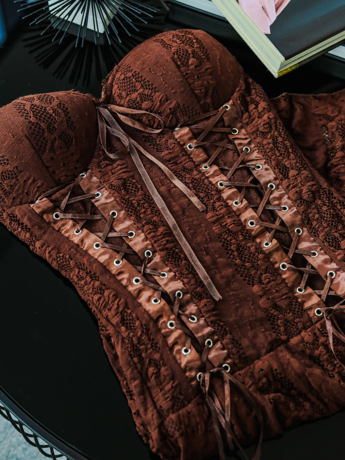 Avinci Brown Lace Corset Mini Dress | Regular Fit | Made in Morocco