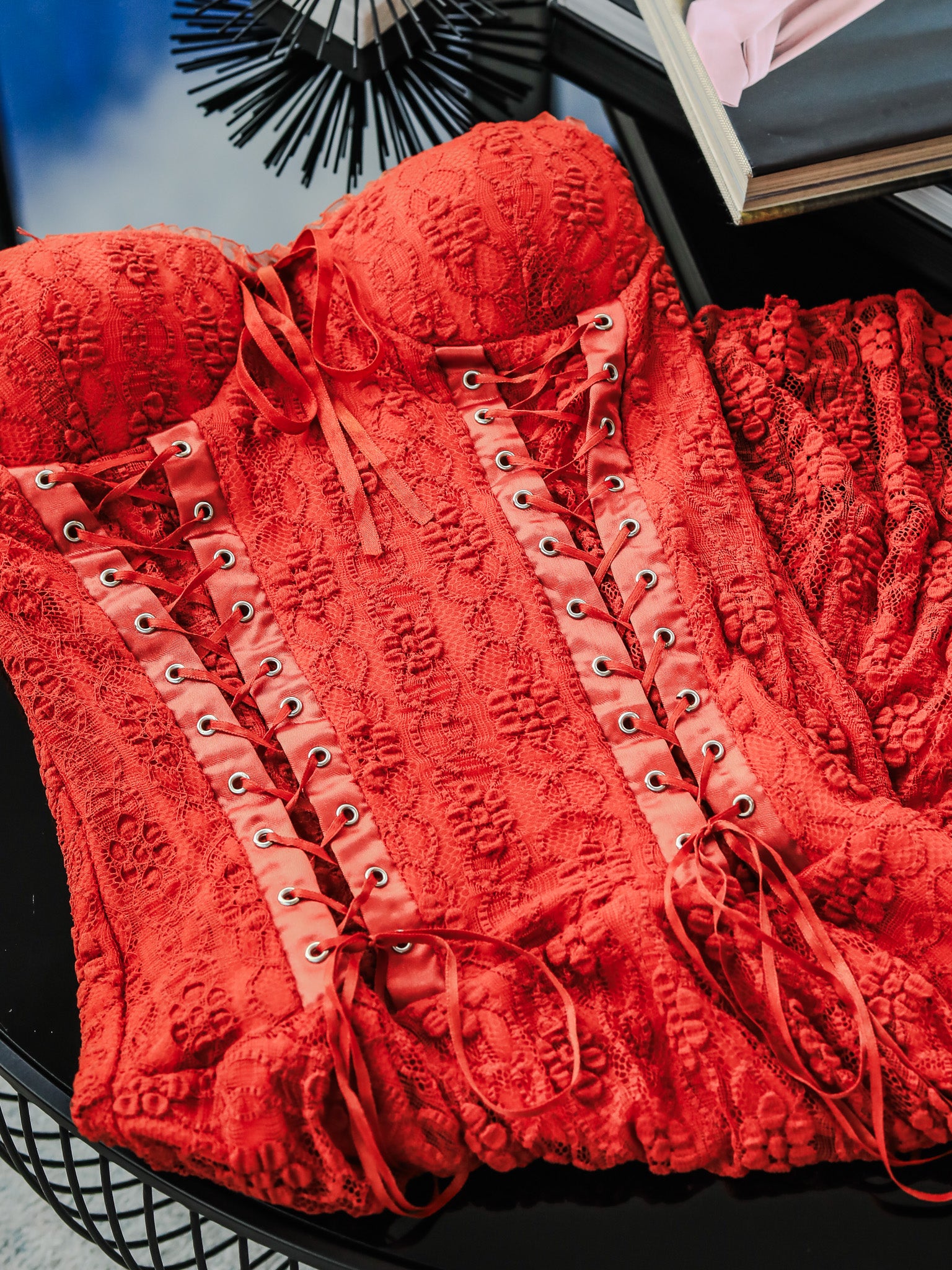 Red Corset Lace Midi Dress – Bold Partywear | £16 | Avinci Morocco