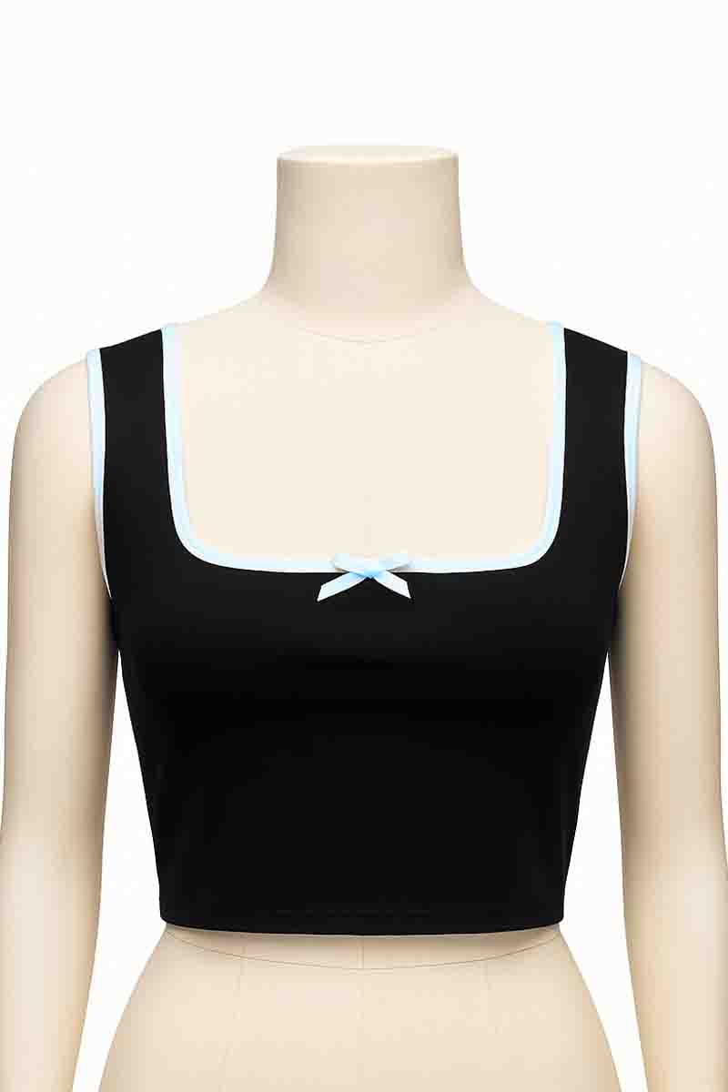 Black Cropped Bodice with White Bow