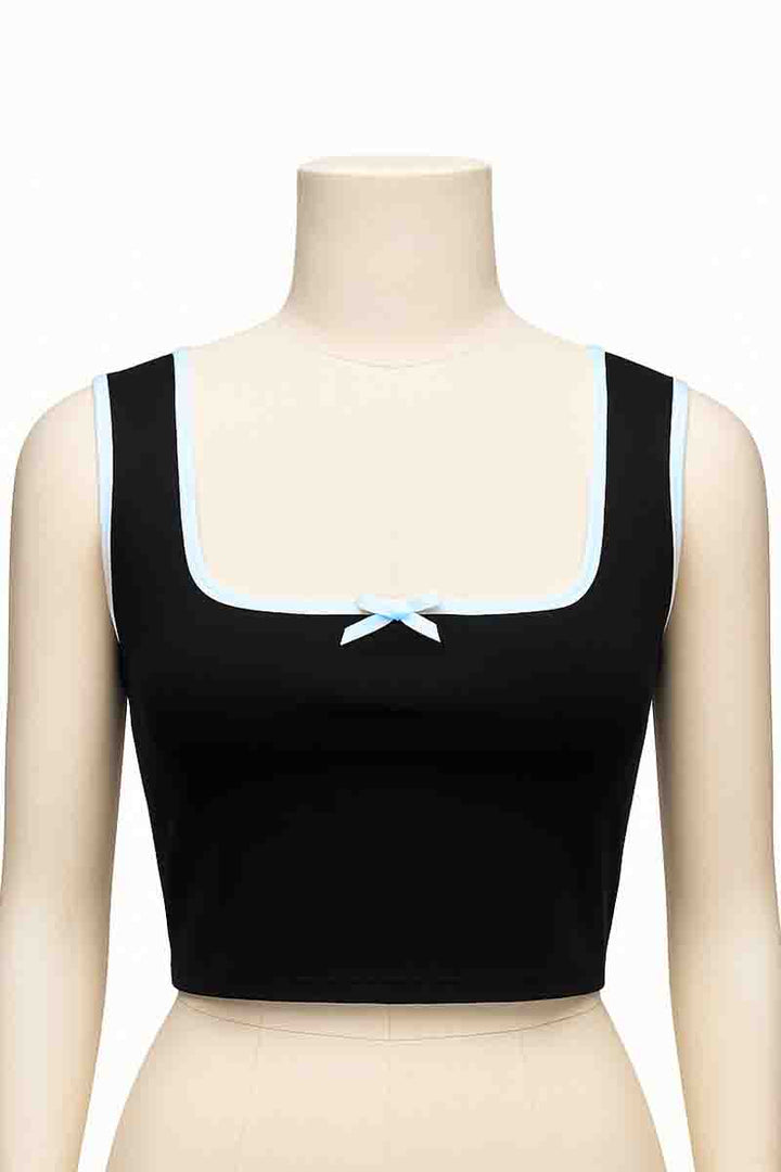 Black Cropped Bodice with White Bow