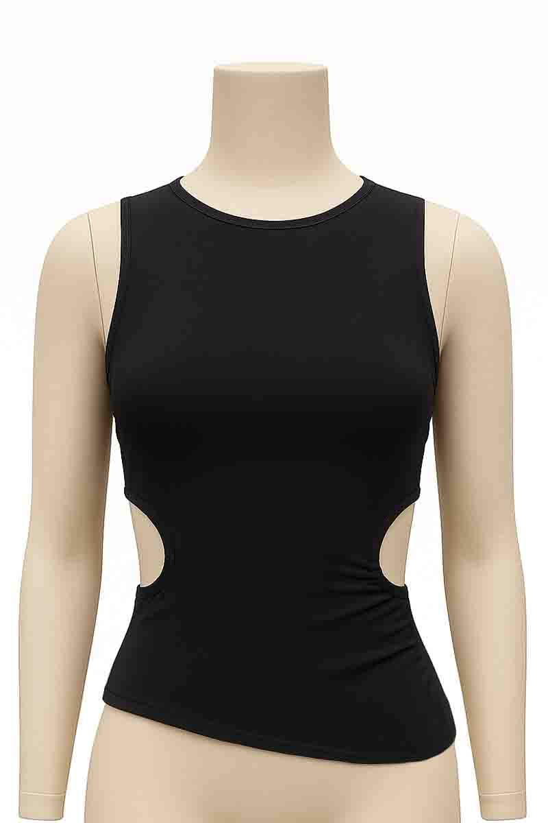 Black Fitted Side-Cut Tank Top