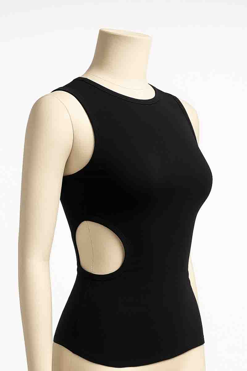 Black Fitted Side-Cut Tank Top