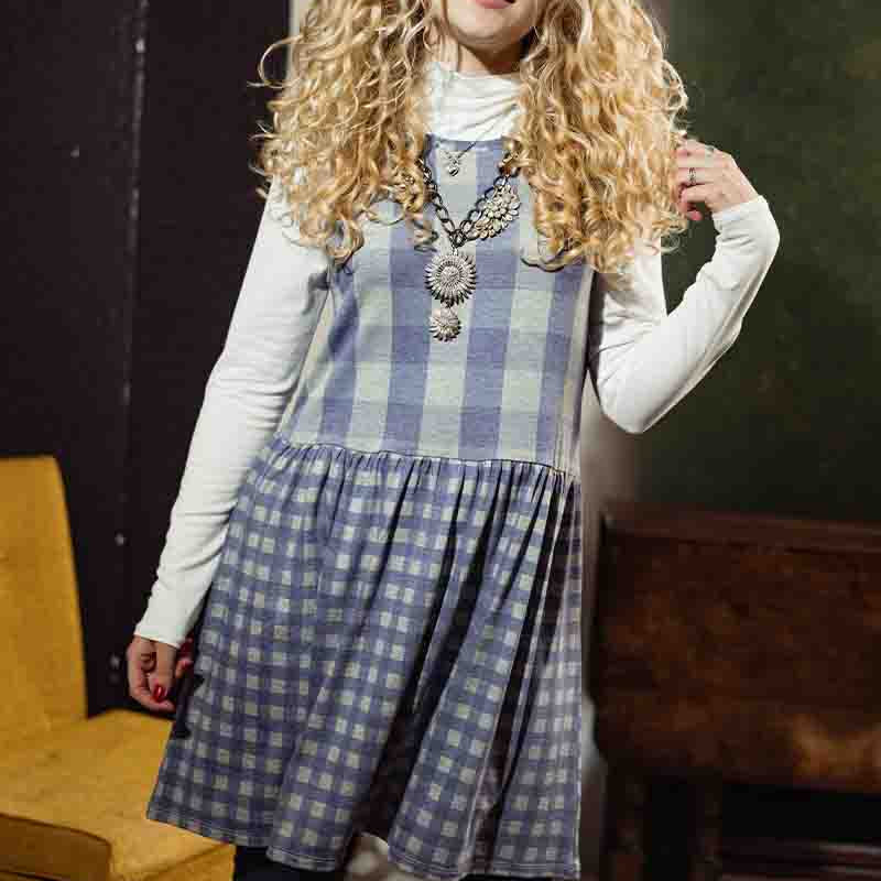 Grey & Denim Blue Sleeveless Check Dress