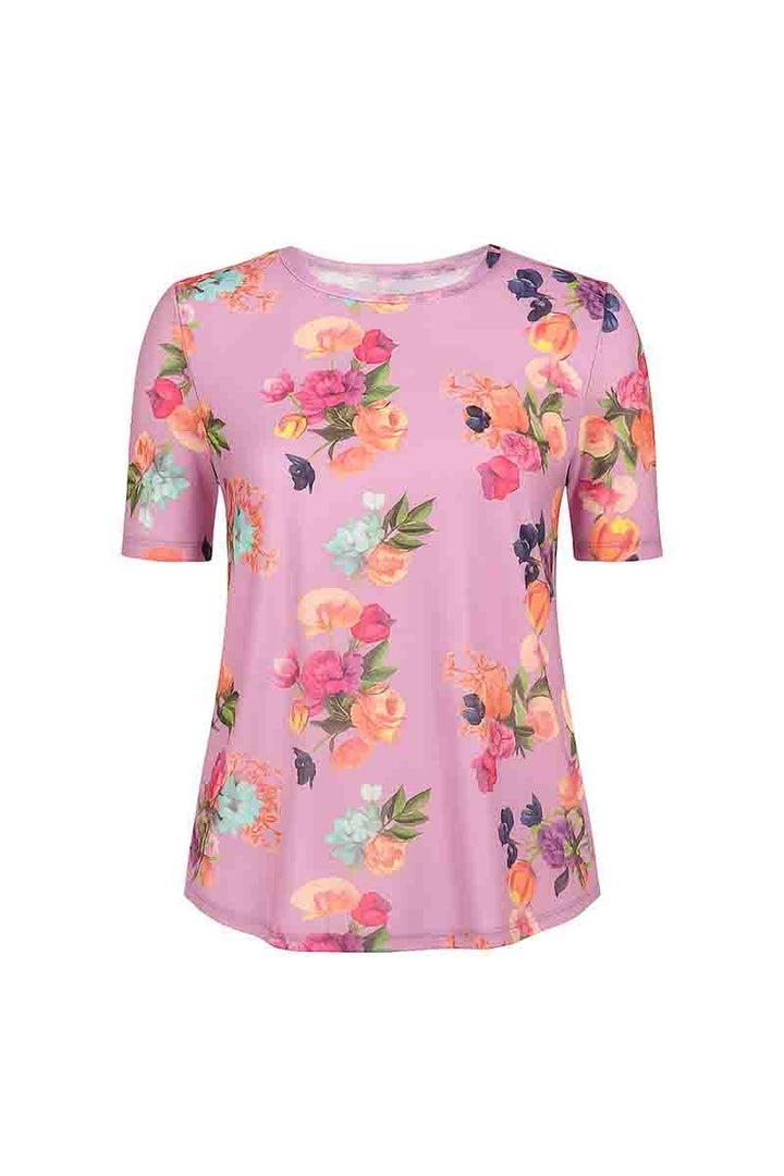 Pink Floral Mesh T-Shirt – Sizes 12–22