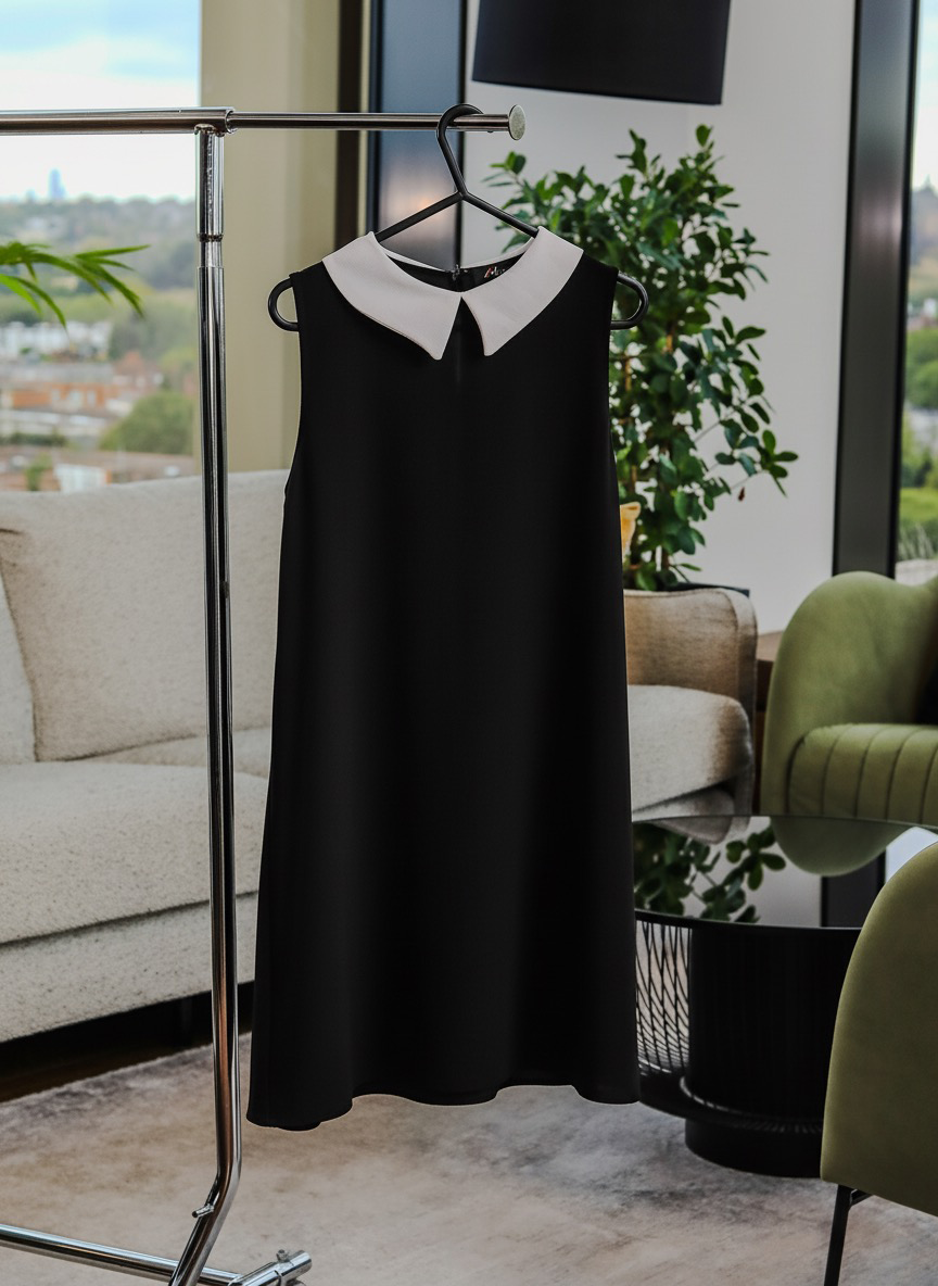 Black Sleeveless Top with White Contrast Collar – Peter Pan Style