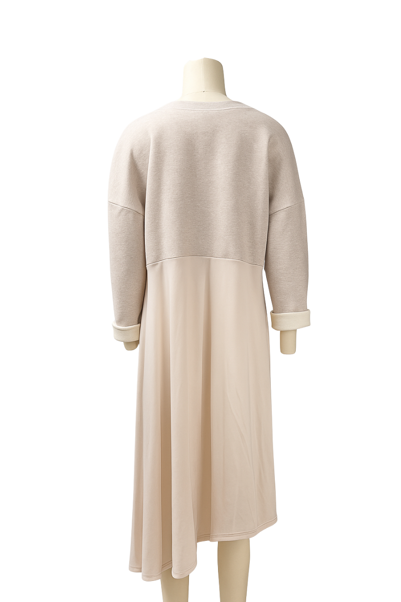 Oatmeal Fleece Sweatshirt Midi Dress with Asymmetric Skirt – Size 14