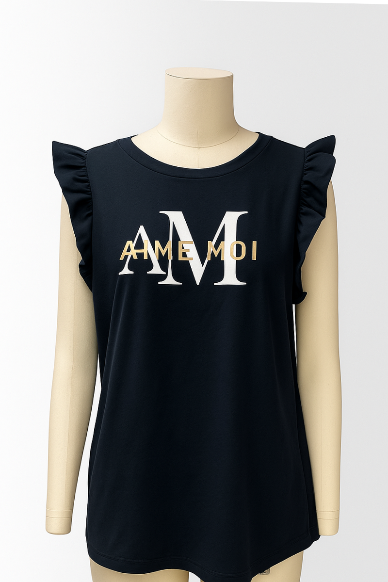 Black Sleeveless Top with Frill Shoulders