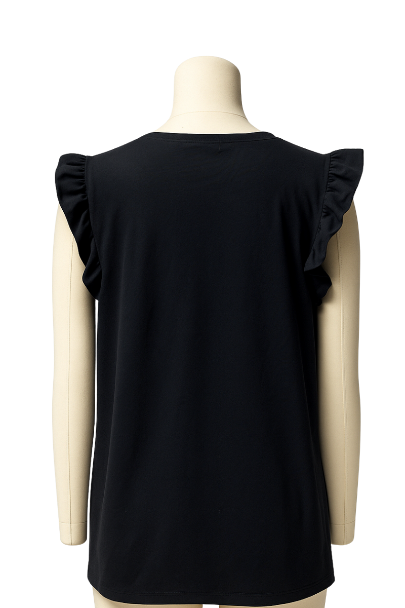 Black Sleeveless Top with Frill Shoulders