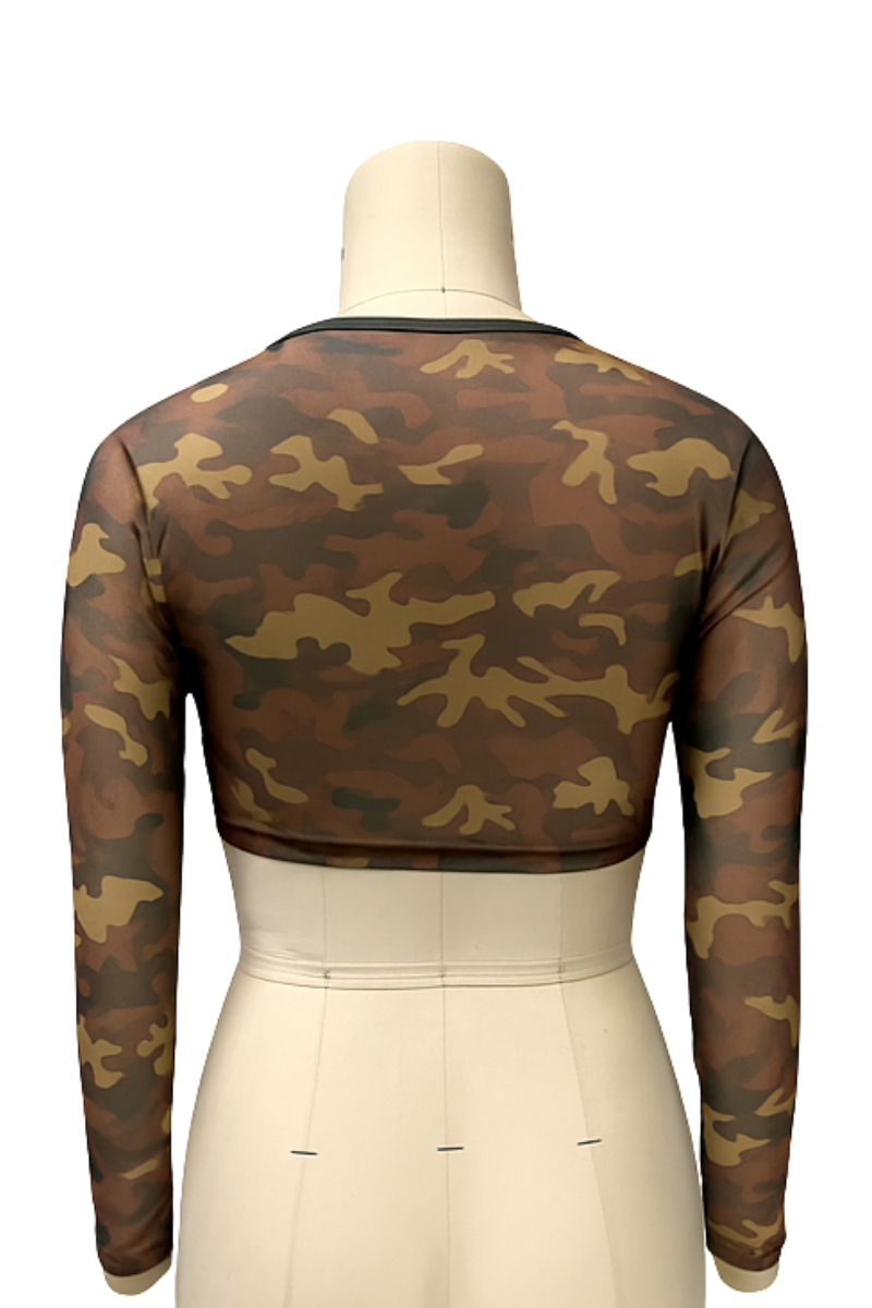Camo Mesh Long Sleeve Cropped Top