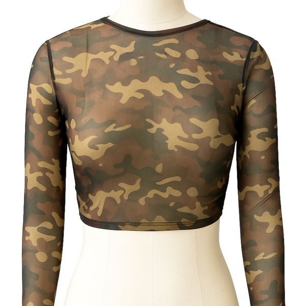 トップス palace mesher top camo Camo Mesh Cropped Long Sleeve Top | Sheer UK Festival Style