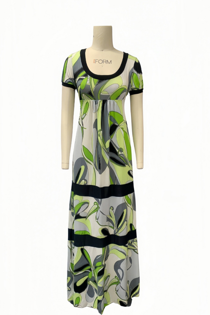 Printed Maxi Dress with Belted Empire Waist