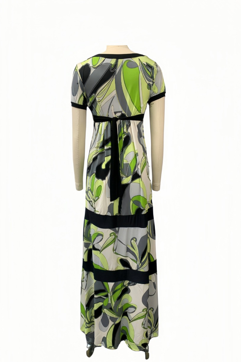 Printed Maxi Dress with Belted Empire Waist