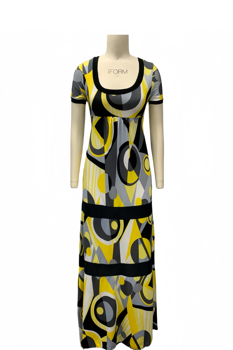 Printed Maxi Dress with Belted Empire Waist