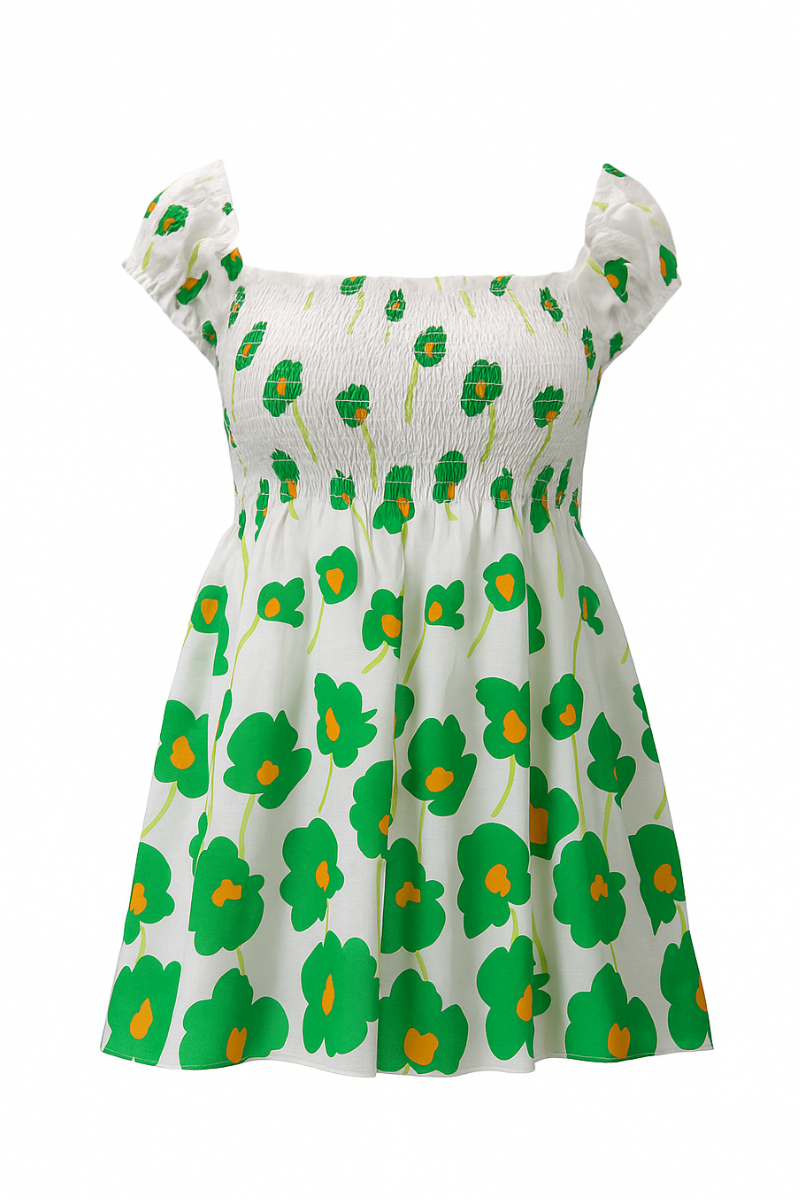 Sheared Puff Sleeve Top – Floral Print in Green, Orange or Red