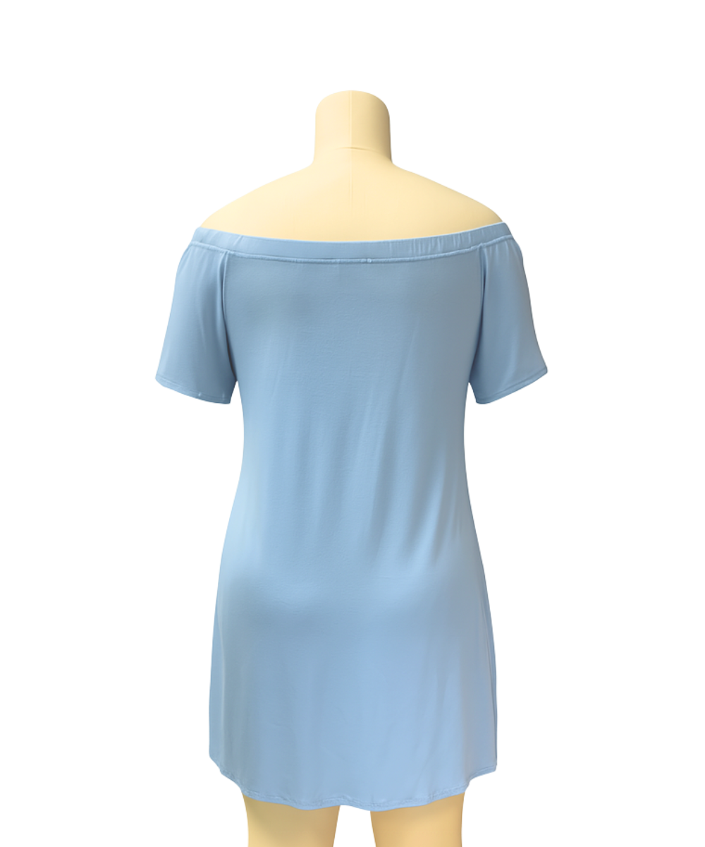 Light Blue Off-Shoulder Floral Tunic