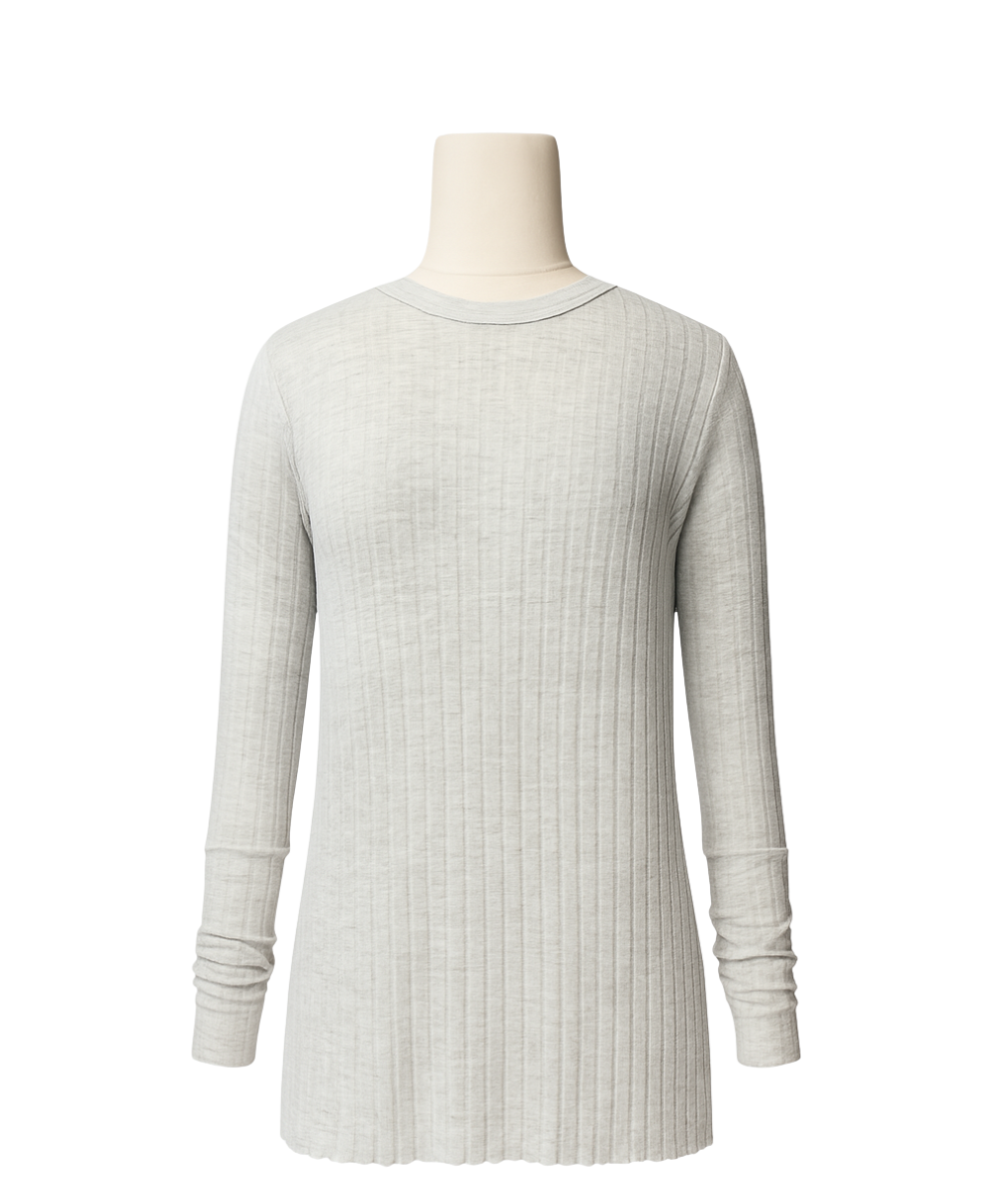 Light Grey Lightweight Ribbed Knit Top