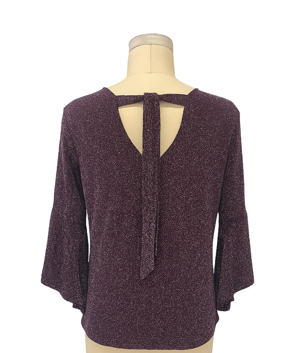 Mulberry Metallic Tie-Back Top with Flared Sleeves