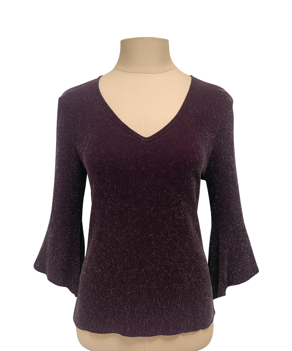 Mulberry Metallic Tie-Back Top with Flared Sleeves