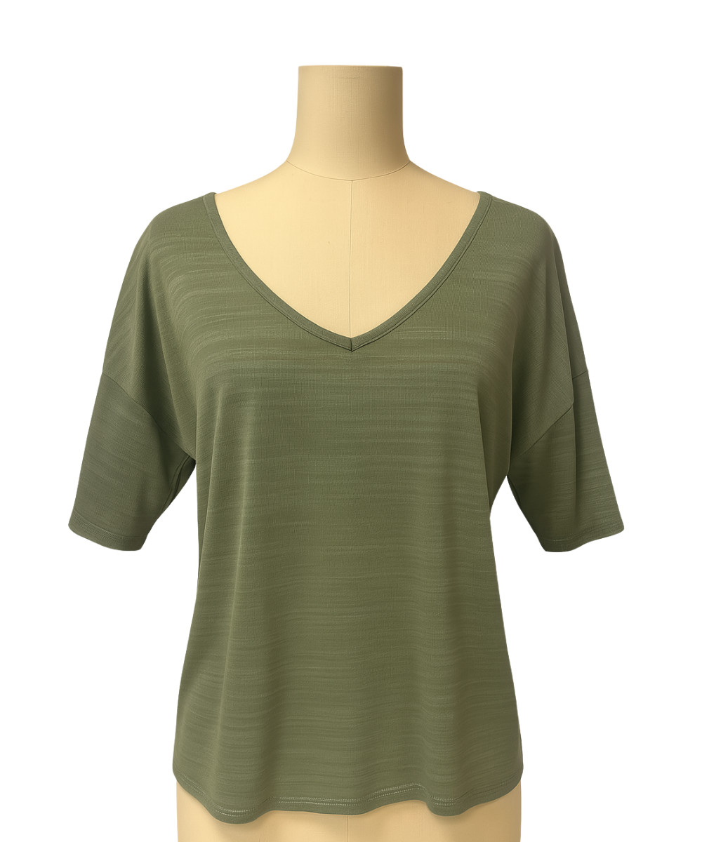 Khaki Green V-Neck Slouch Top