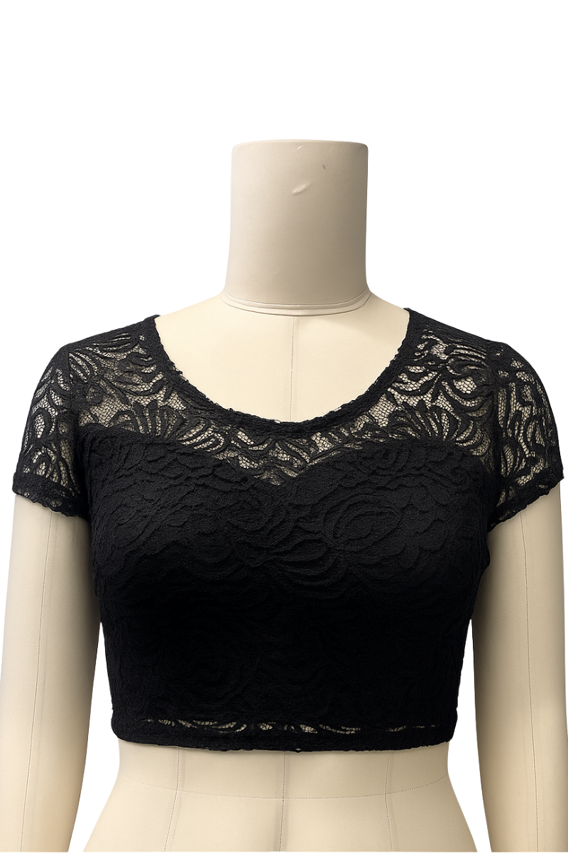 Cropped Lace Top with Lining – Peach or Black