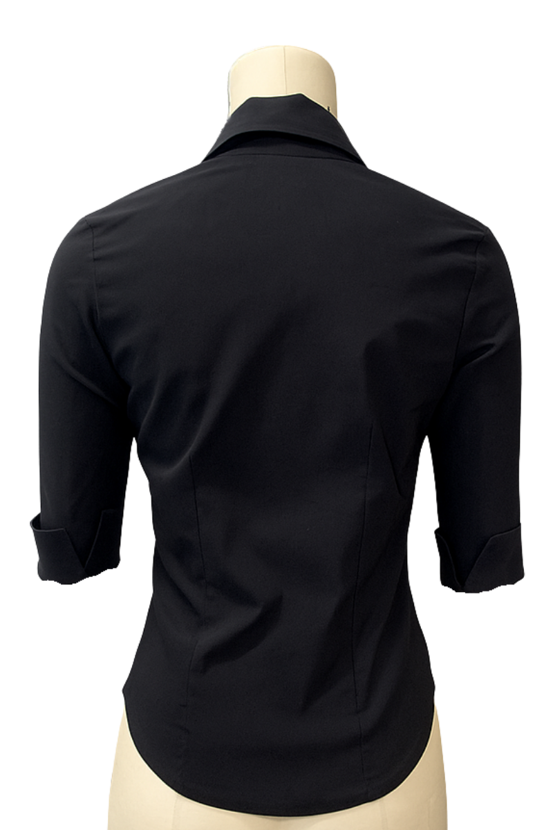Fitted 3/4 Sleeve Black Shirt – Tailored UK Style